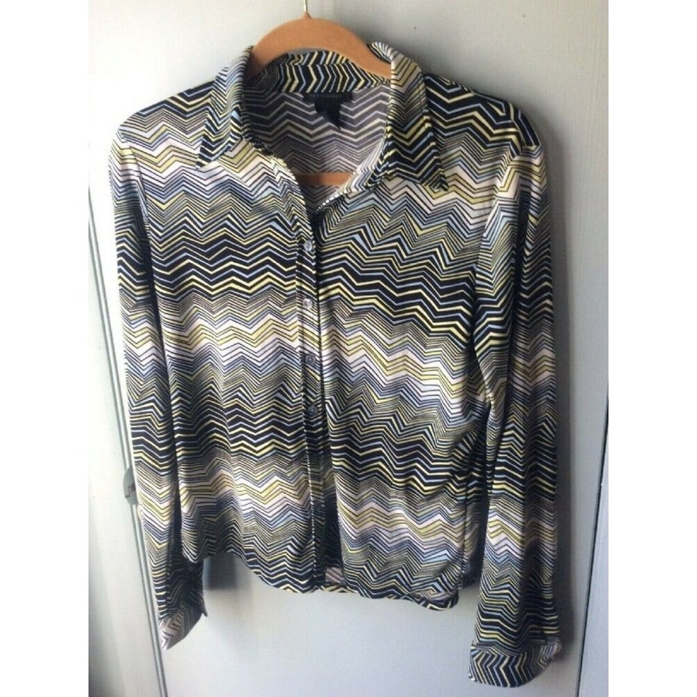The LIMITED Mod Chevron STRIPED Button Front Blouse SHIRT Large Polyester